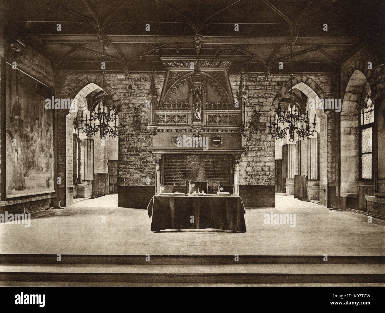 Sala del Consiglio, Municipio, Louvain (Leuven), Belgio Foto Stock