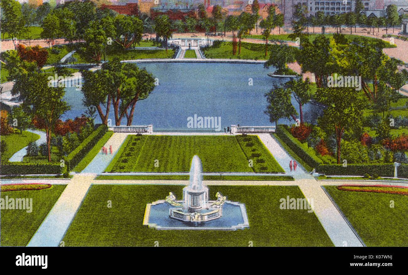 Cleveland, Ohio, USA, Giardino delle Belle Arti e Lago al Museo d'Arte Foto Stock