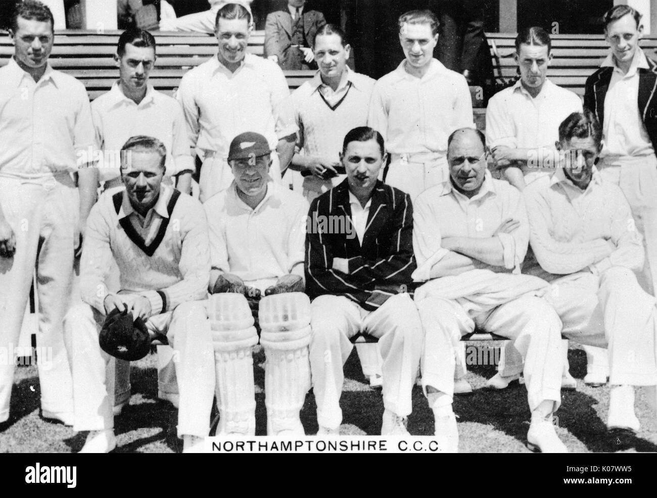 Foto di gruppo, Northamptonshire CCC di Cricket. Data: circa 1936 Foto Stock