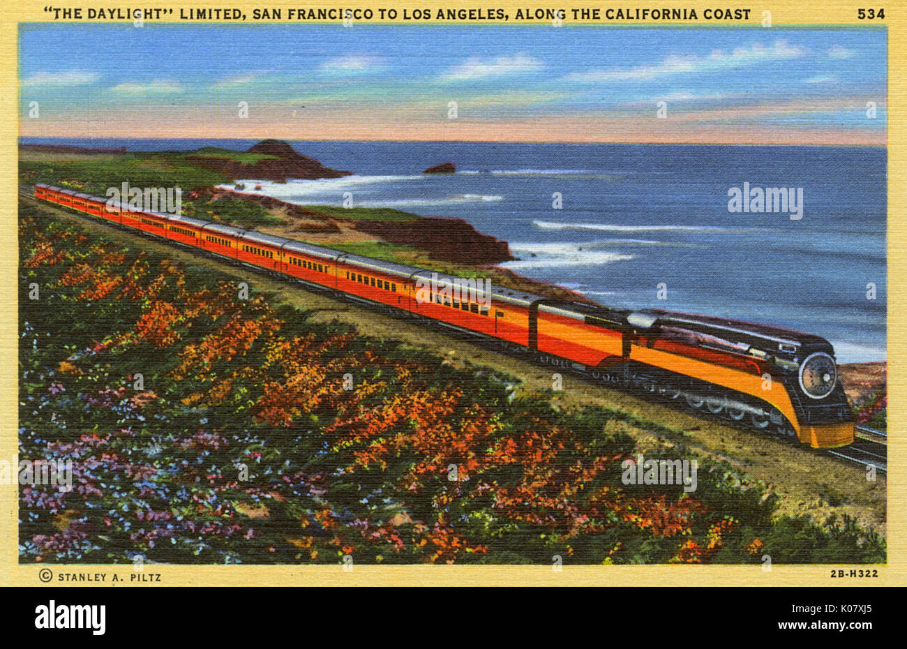 Treno diurno sulla costa, California, Stati Uniti Foto Stock