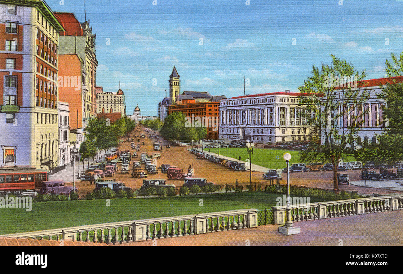 Washington DC, Stati Uniti d'America - Pennsylvania Avenue da il ministero del Tesoro. Data: 1943 Foto Stock