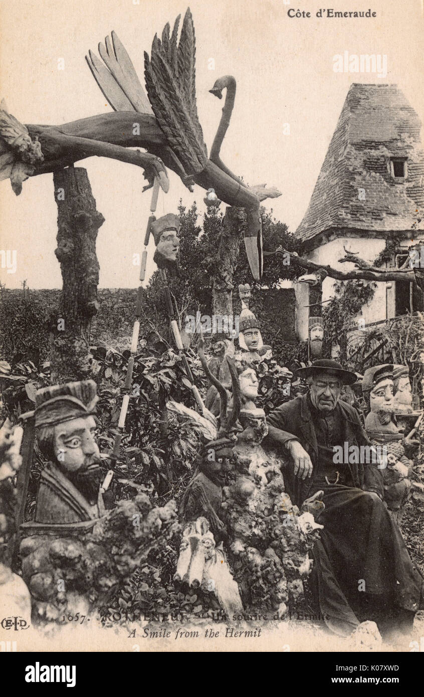 Sculture di Abbe Foure a Rotheneuf, Francia Foto Stock