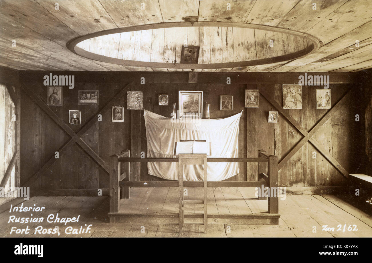 Cappella interna, Fort Ross, Sonoma County, California, Stati Uniti Foto Stock
