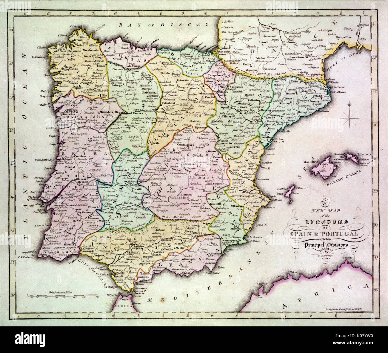 Mappa della Spagna e Portogallo con una parte del sud della Francia e il  nord Africa. Data: circa 1801 Foto stock - Alamy