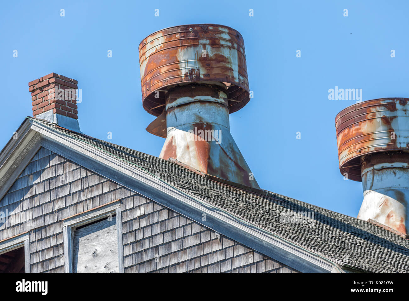Dettaglio della parte superiore di un vecchio fienile in Southampton, NY Foto Stock