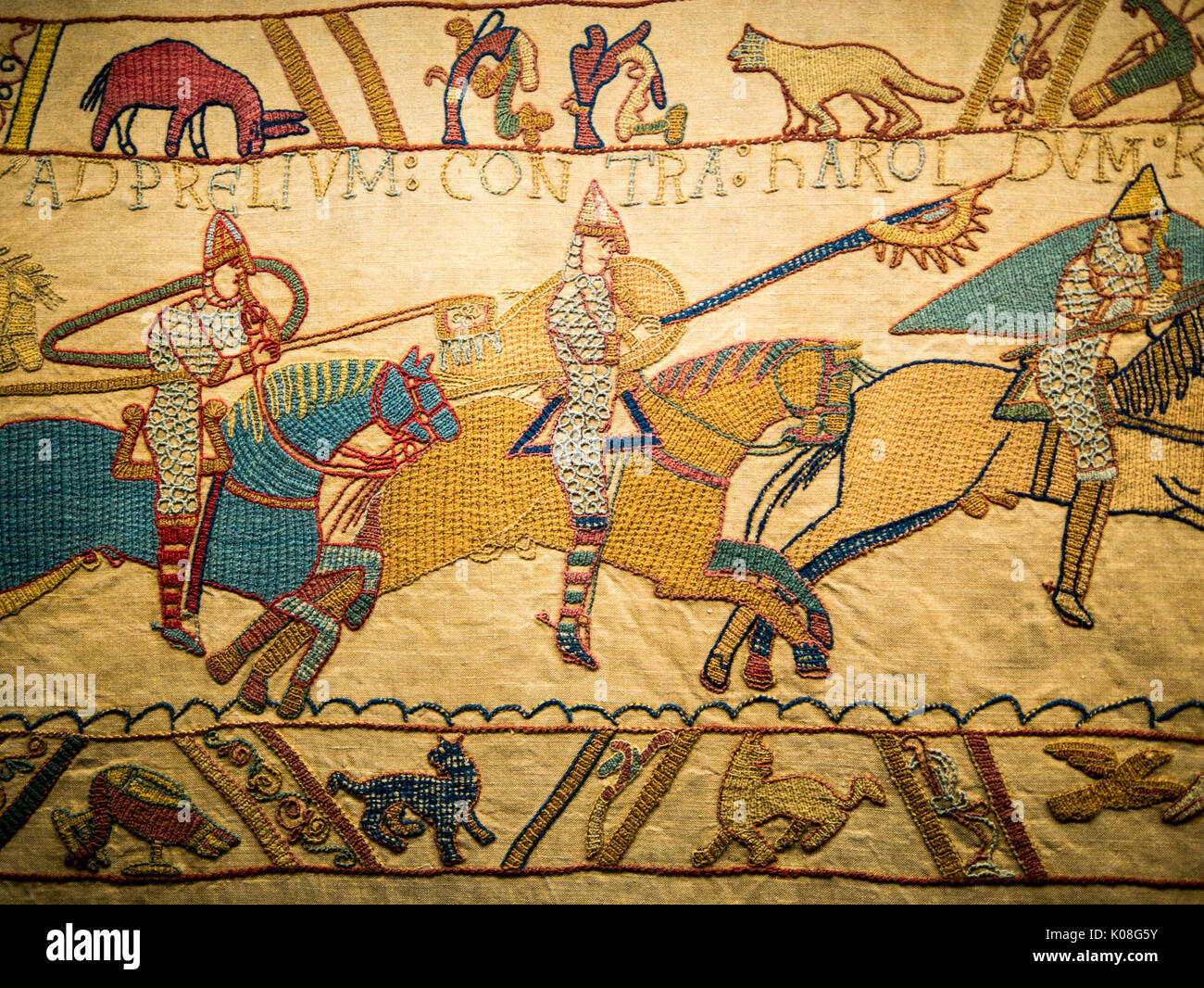 Arazzo di Bayeux, lettura Museum, Municipio di Reading Reading, Berkshire, Inghilterra, Regno Unito, GB. Foto Stock