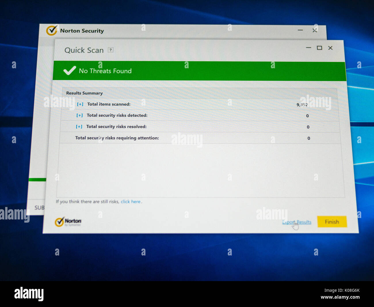 Norton Internet Security, nessuna minaccia trovata. Foto Stock