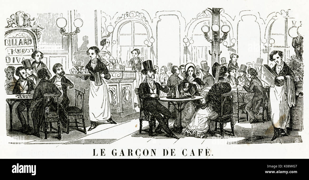 Le garcon de cafe, Parigi 1850 Foto Stock