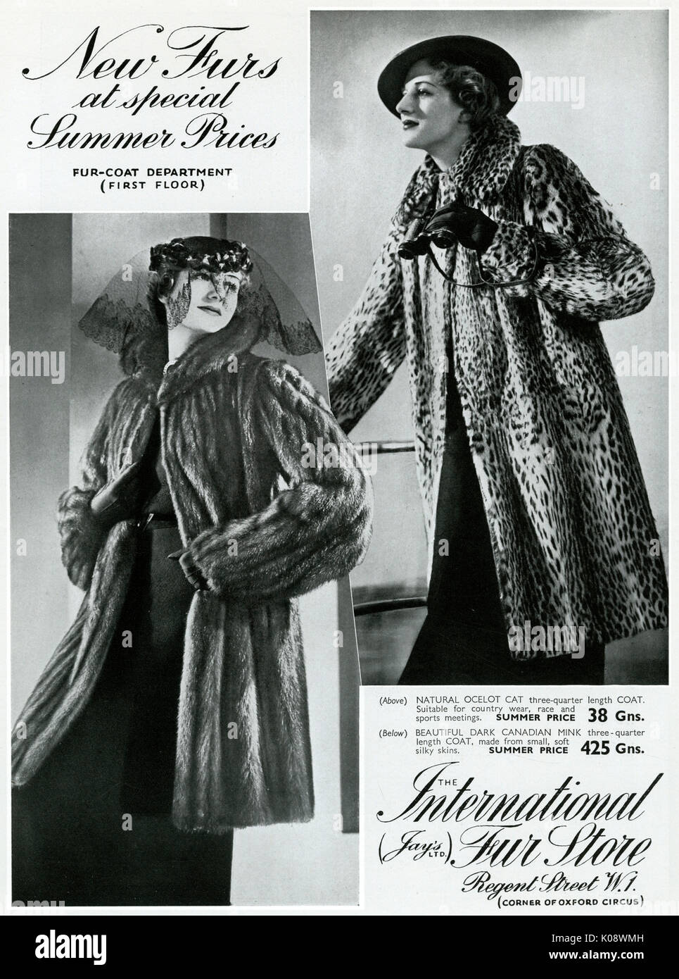 Pubblicità per International Fur Store 1937 Foto Stock