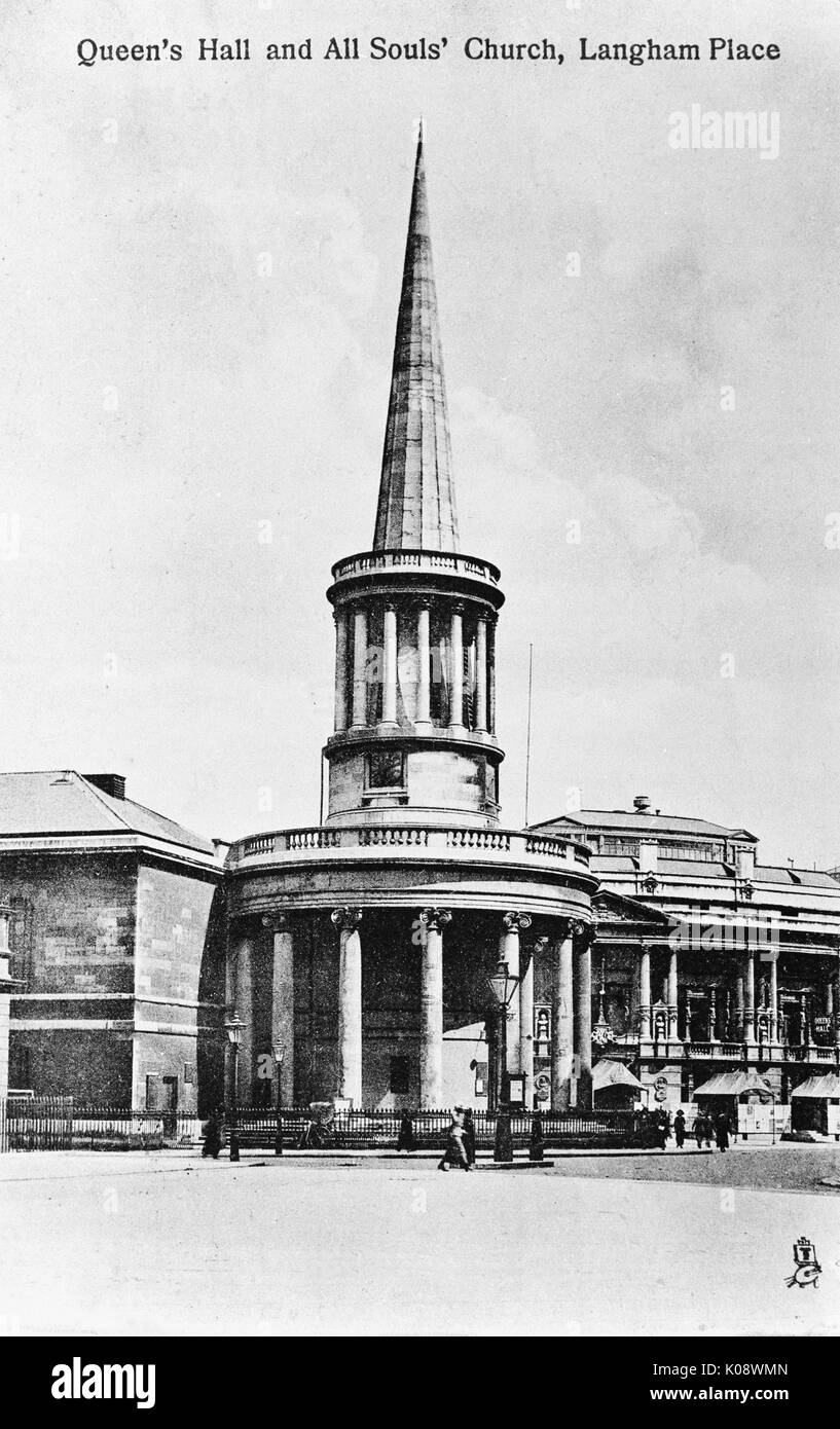 All Souls' Church e Queen's Hall, Langham Place, Londra W1 Foto Stock