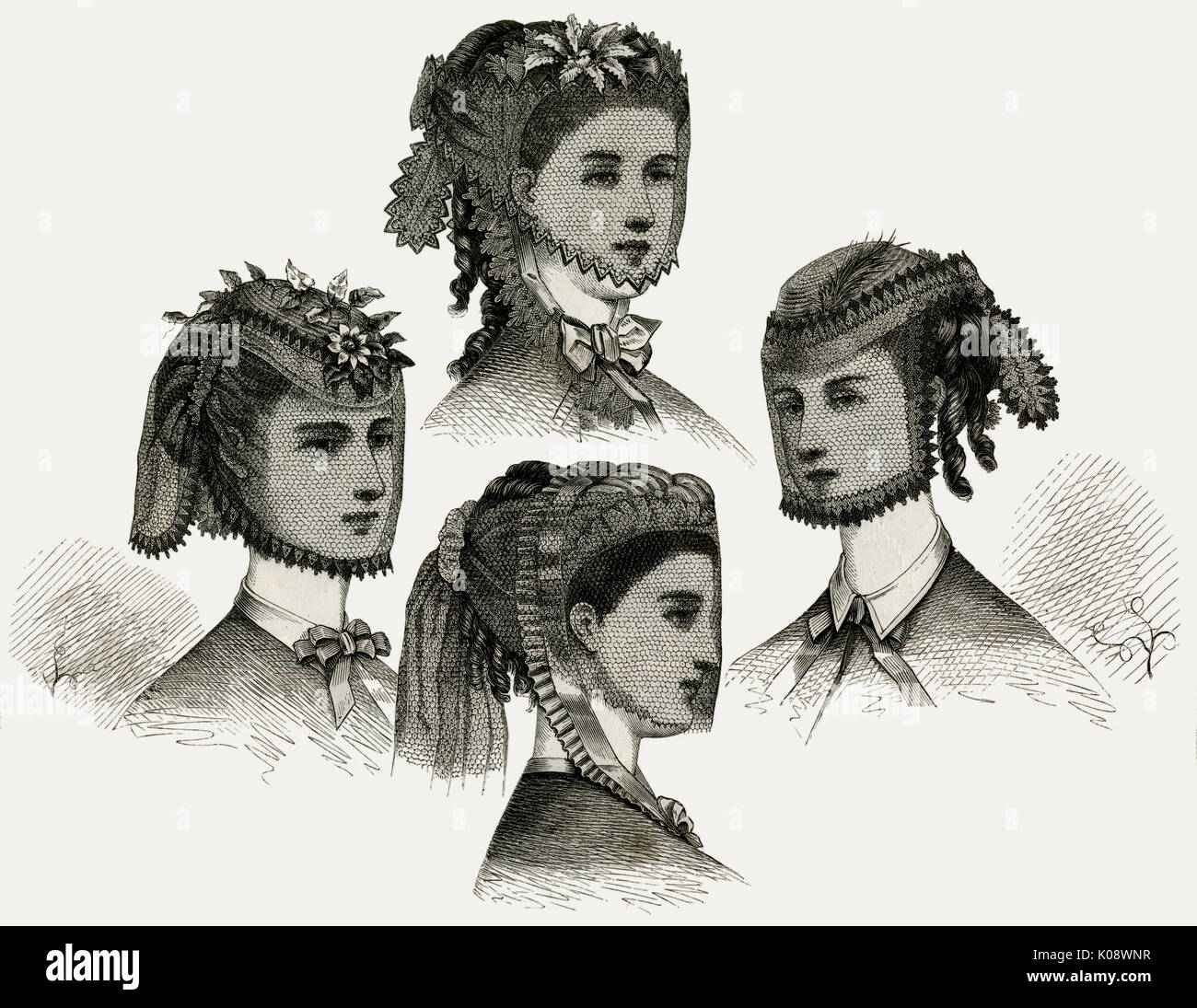 Headdress con veli a maglia 1869 Foto Stock