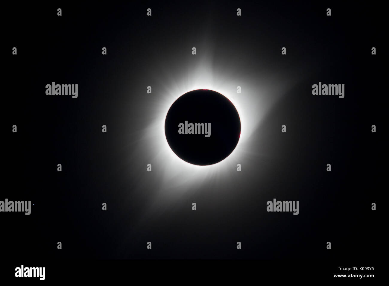 La corona è visibile come la luna copre completamente il sole durante l'eclisse totale USA 2017 Foto Stock