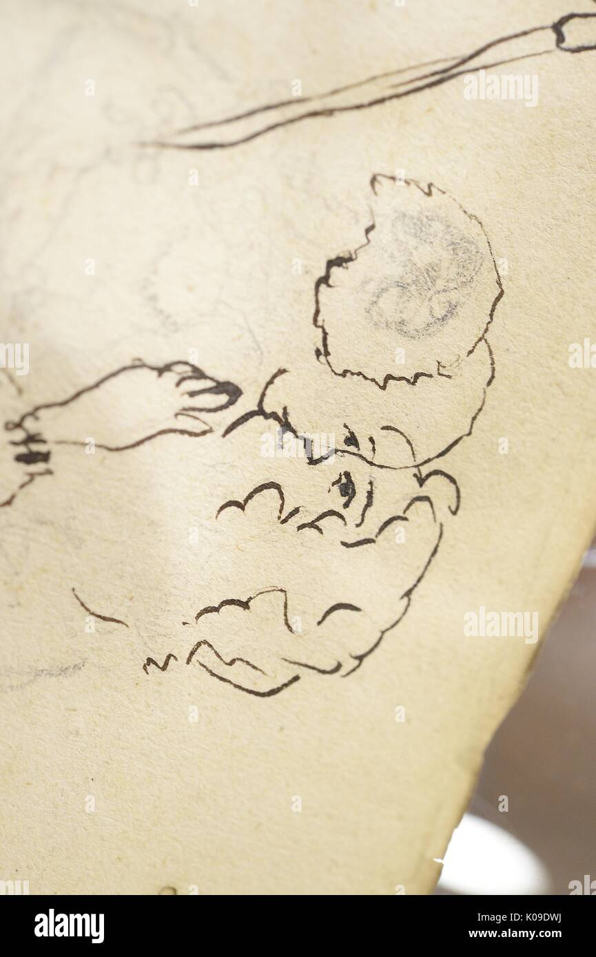 Illustrazione di un uomo baciare una donna, l'illustrazione è del suo e del suo capo e la sua mano, 11 febbraio 2016. Foto Stock