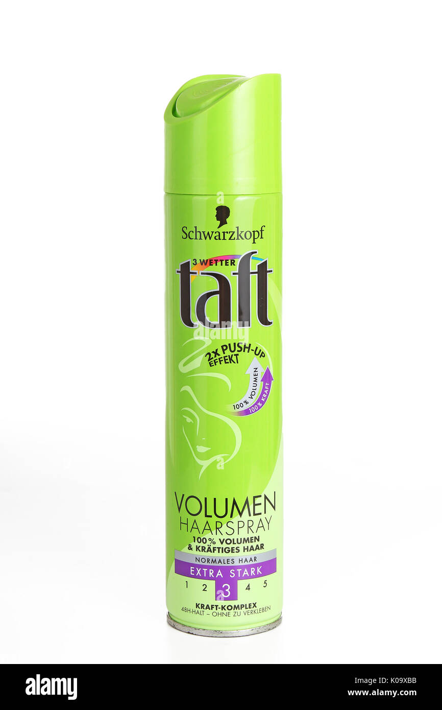 La Schwarzkopf taft volumen spray per capelli sul bianco isolato di sfondo per studio. Foto Stock