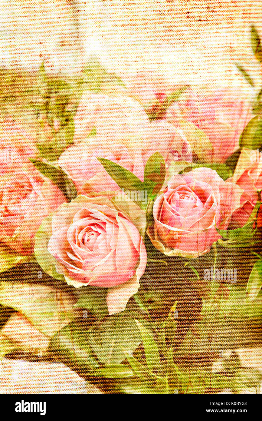 Immagine della tela vintage con rose stampa. Foto Stock