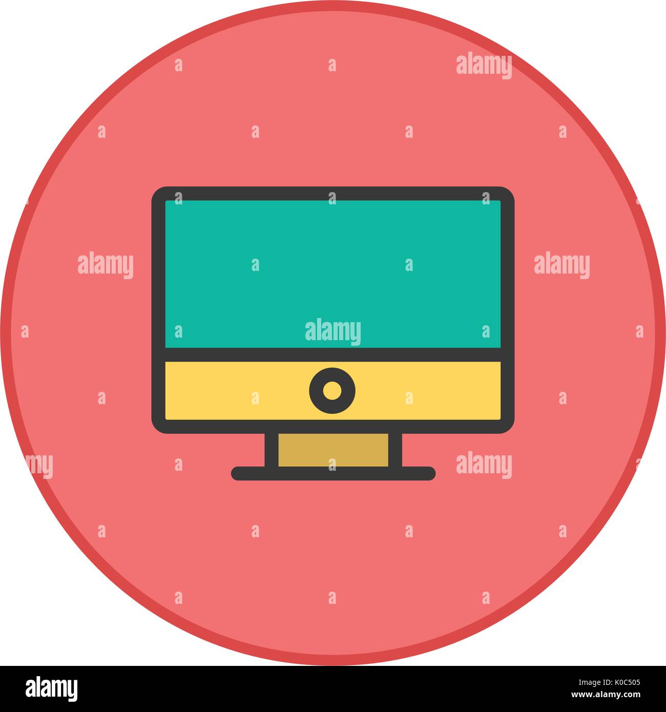Icona computer pulsante rosso Illustrazione Vettoriale