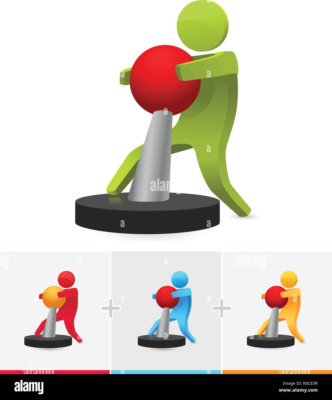 Vettore 3D stick figura forza per tirare la manopola Illustrazione Vettoriale