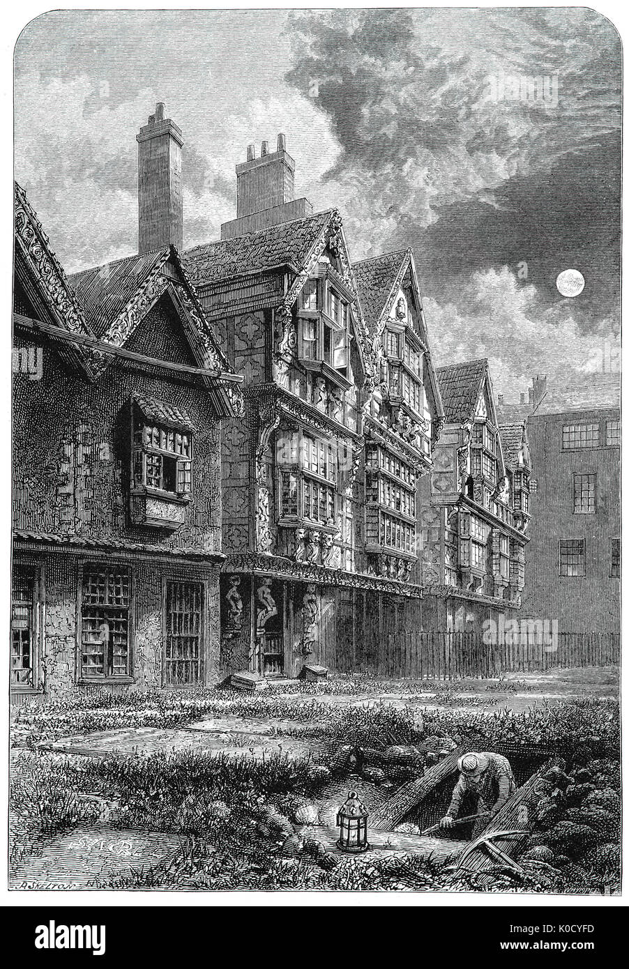 1870: St Peter's xv secolo ospedale, Bristol, Inghilterra era un legno a timpano mansion e poteva essere trovata per la parte posteriore della chiesa di San Pietro. Nel 1607 il palazzo fu acquistato da un ricco mercante di nome Robert Aldworth che è andato quasi completamente la ricostruzione. Negli anni successivi (circa 1634) passò in proprietà di Thomas Elbridge e più tardi ancora per un breve periodo di tempo il palazzo era il Bristol menta. Iit fu distrutta nel Bristol Blitz nel 1940. Foto Stock