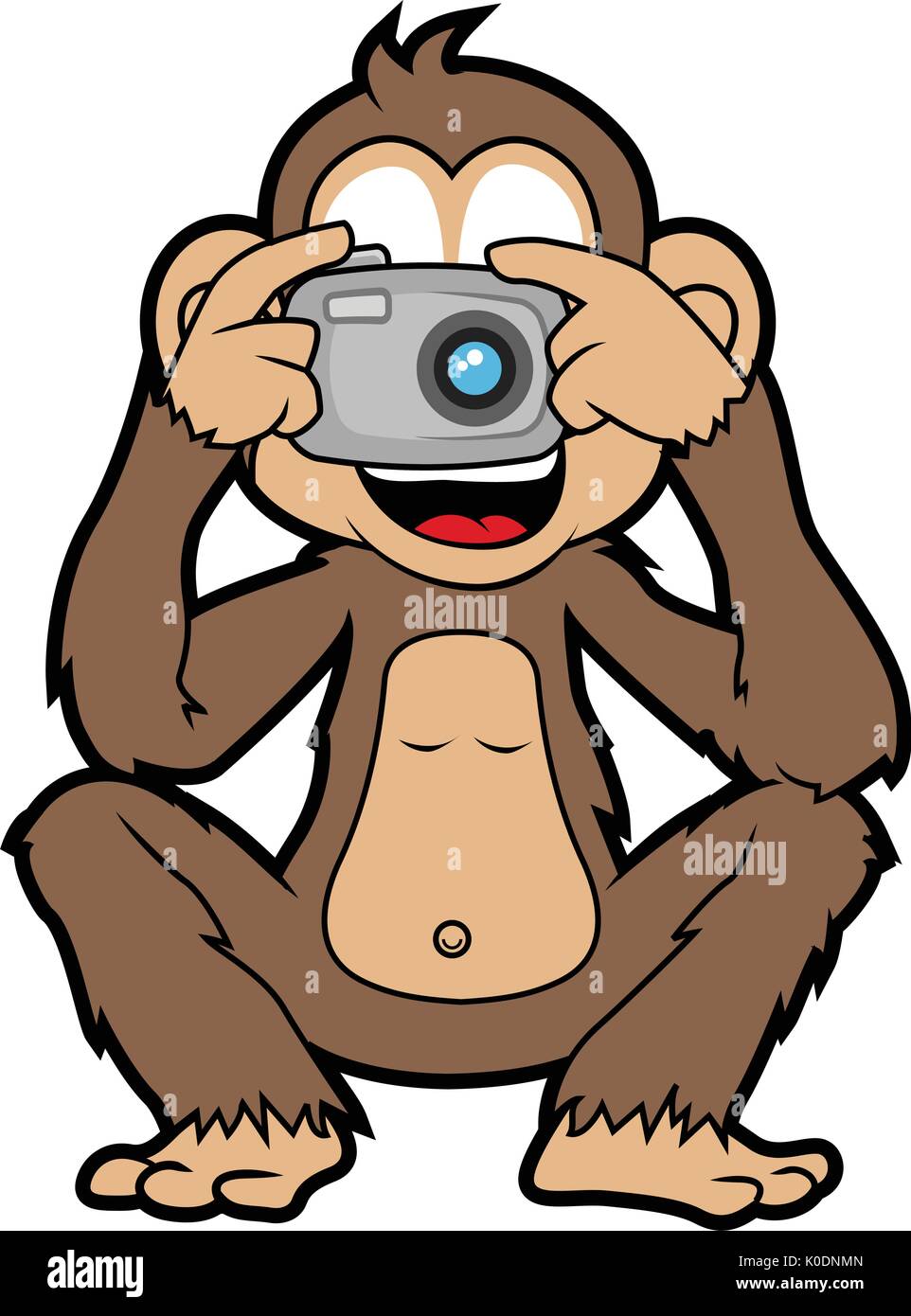 Happy monkey scattare una fotografia con la sua fotocamera tascabile Illustrazione Vettoriale