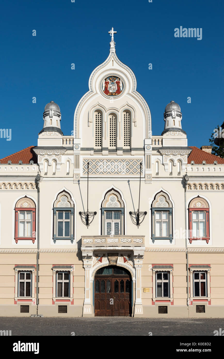 Il serbo residenza vescovile (Palazzo Vescovile), Union Square, Timisoara, Romania Foto Stock