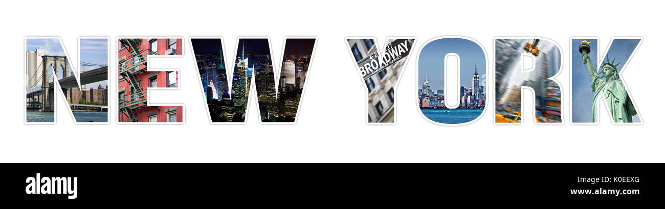 Lettere di NEW YORK photo collage isolati su sfondo bianco Foto Stock