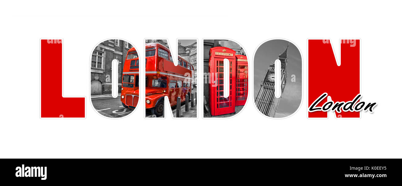 Londra lettere, isolati su sfondo bianco, viaggi e turismo nel concetto del Regno Unito Foto Stock