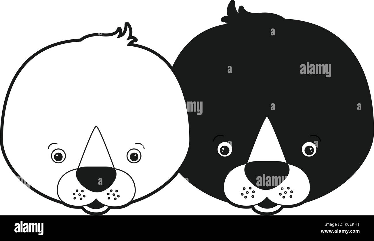 Schizzo silhouette caricatura monocromatica volto giovane graziosi animali guarnizioni Illustrazione Vettoriale