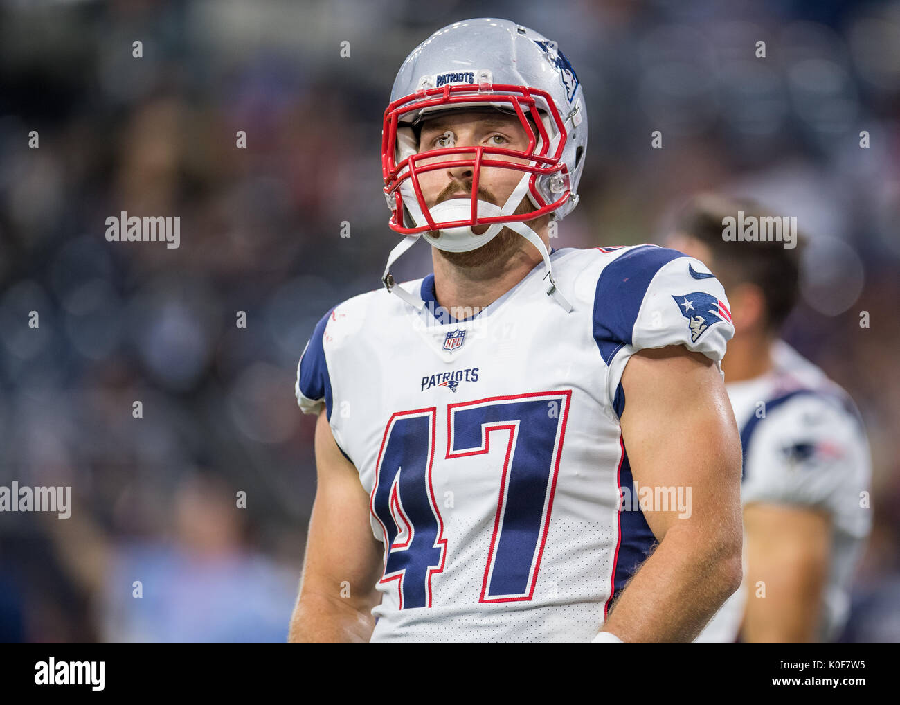 Agosto 19, 2017: New England Patriots fullback Glenn Gronkowski (47) prima di un calcio di NFL pre-stagione partita tra Houston Texans e il New England Patriots a NRG Stadium di Houston, TX. I Texans hanno vinto il gioco 27-23...Trask Smith/CSM Foto Stock