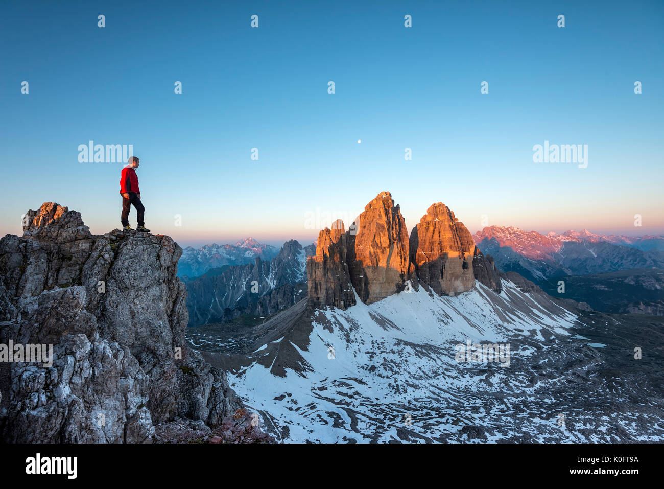 Tre Cime di Lavaredo, Dolomiti, Alto Adige, Italia. Sunrise alla Tre Cime di Lavaredo / Drei Zinnen Foto Stock