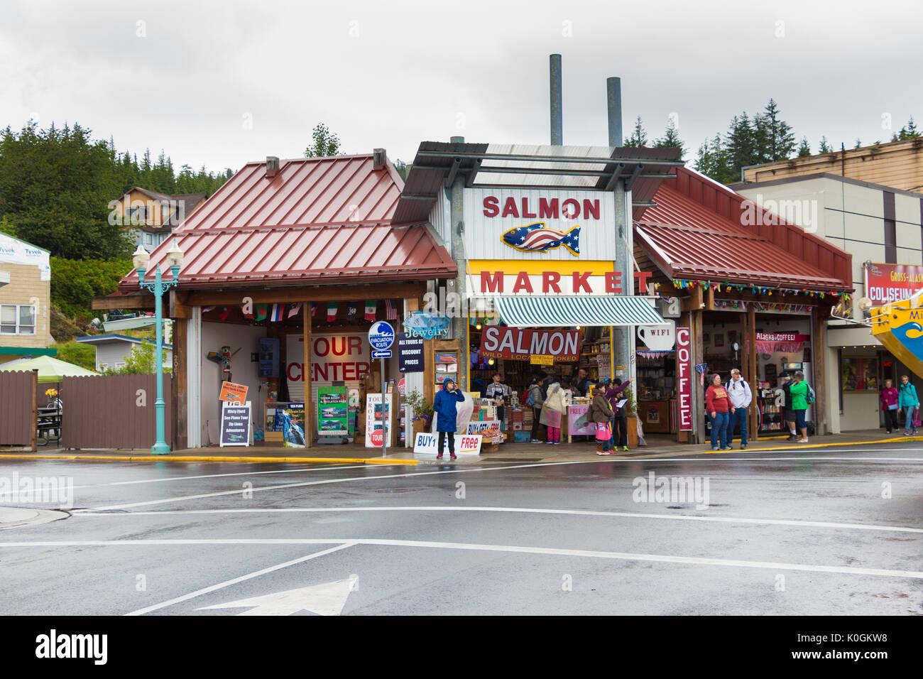 Ketchikan, Alaska, Stati Uniti d'America - luglio 21th, 2017: vista del mercato del salmone store, downtown, ketchikan. Foto Stock