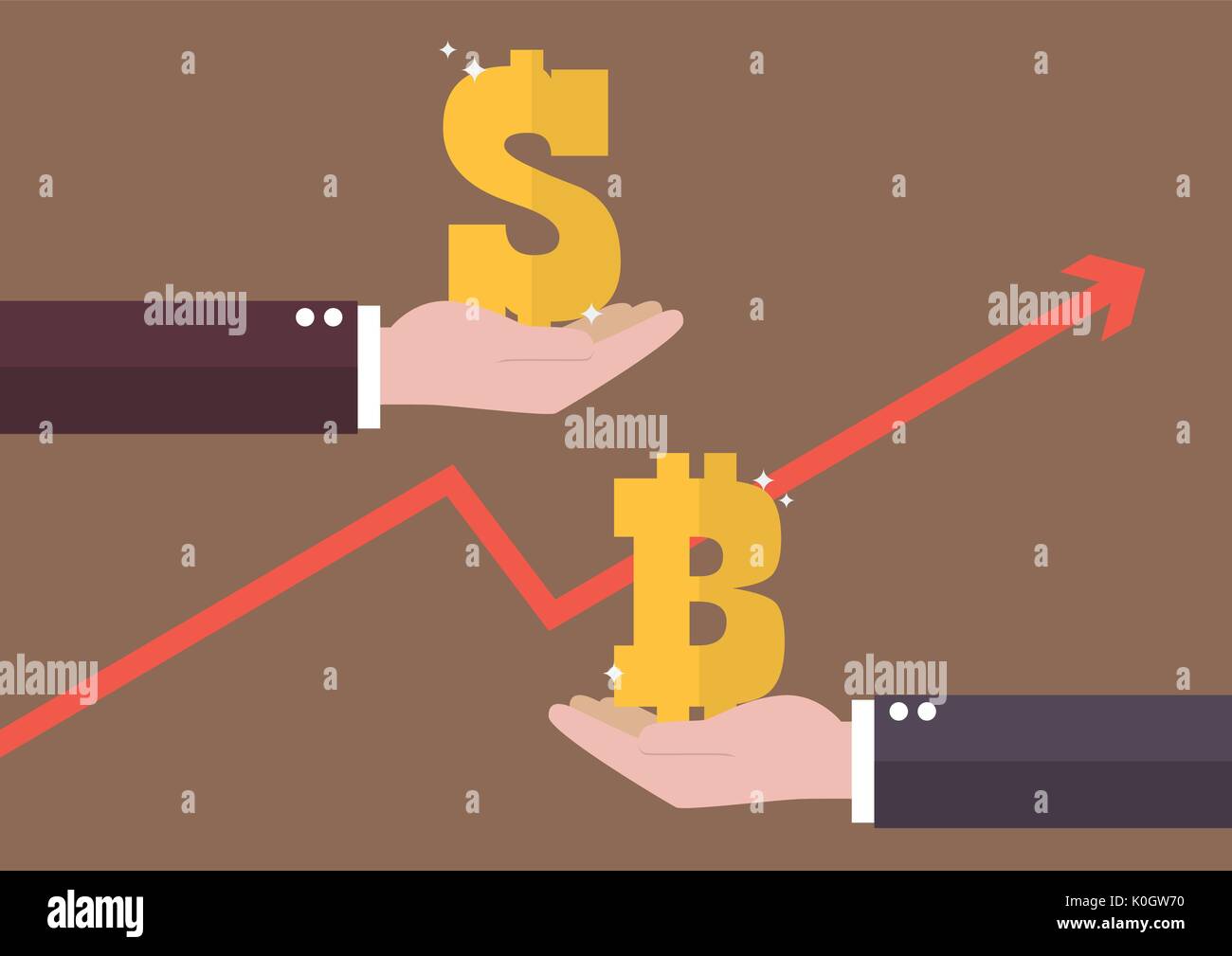 Cambio valuta dollaro e Bitcoin. Il concetto di business Illustrazione Vettoriale