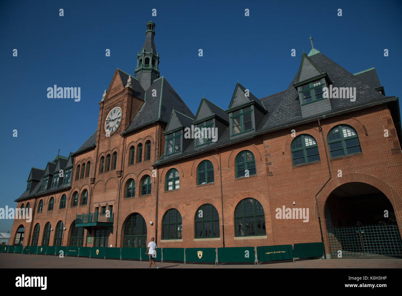 Ferrovia Centrale del New Jersey (CRRNJ) a Liberty Island State Park, Jersey City, NJ Foto Stock