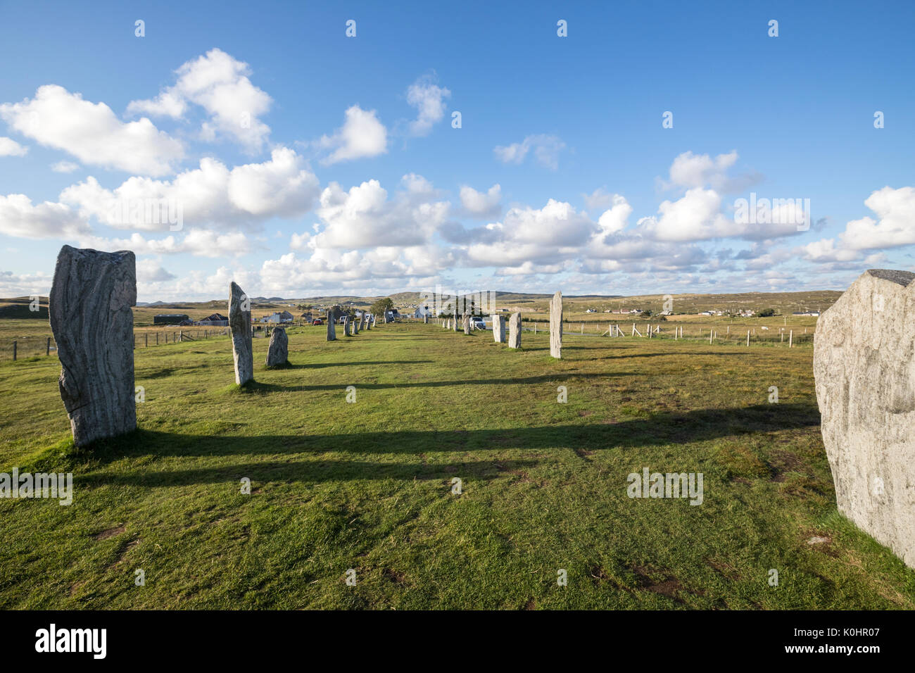 Avenue di due lunghi filari di pietre, Callanish Standing Stones, Callanish, Scotland, Regno Unito Foto Stock