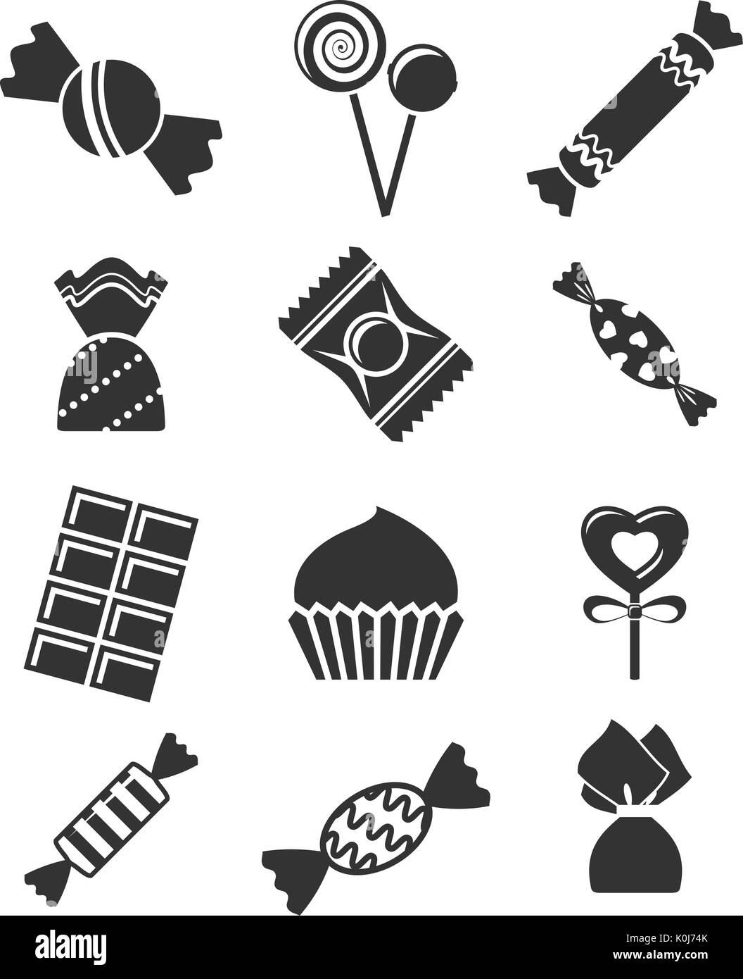 I dolciumi e caramelle icone. Illustrazione Vettoriale