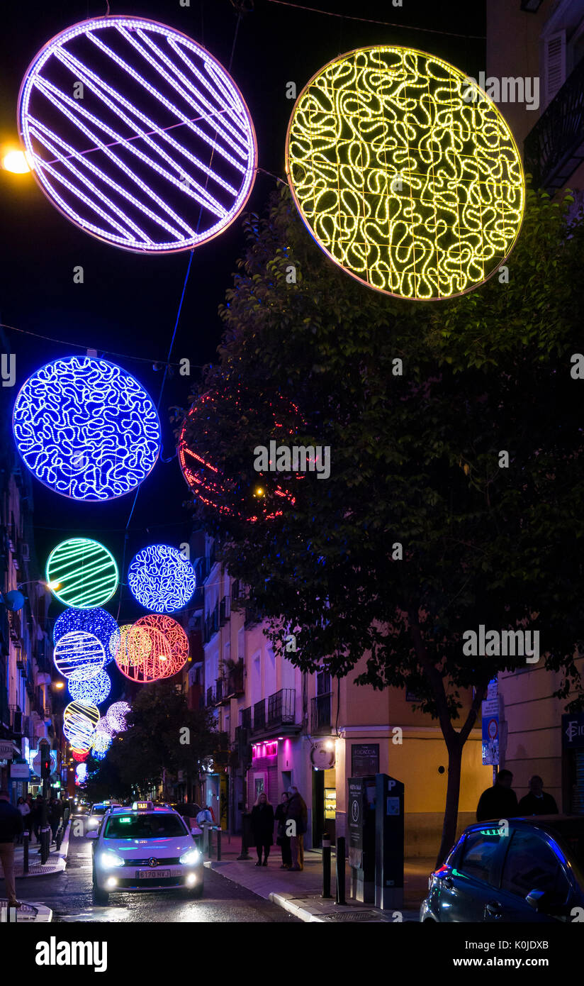 Iluminación de Navidad en la calle Hortaleza. Madrid capitale. España Foto Stock