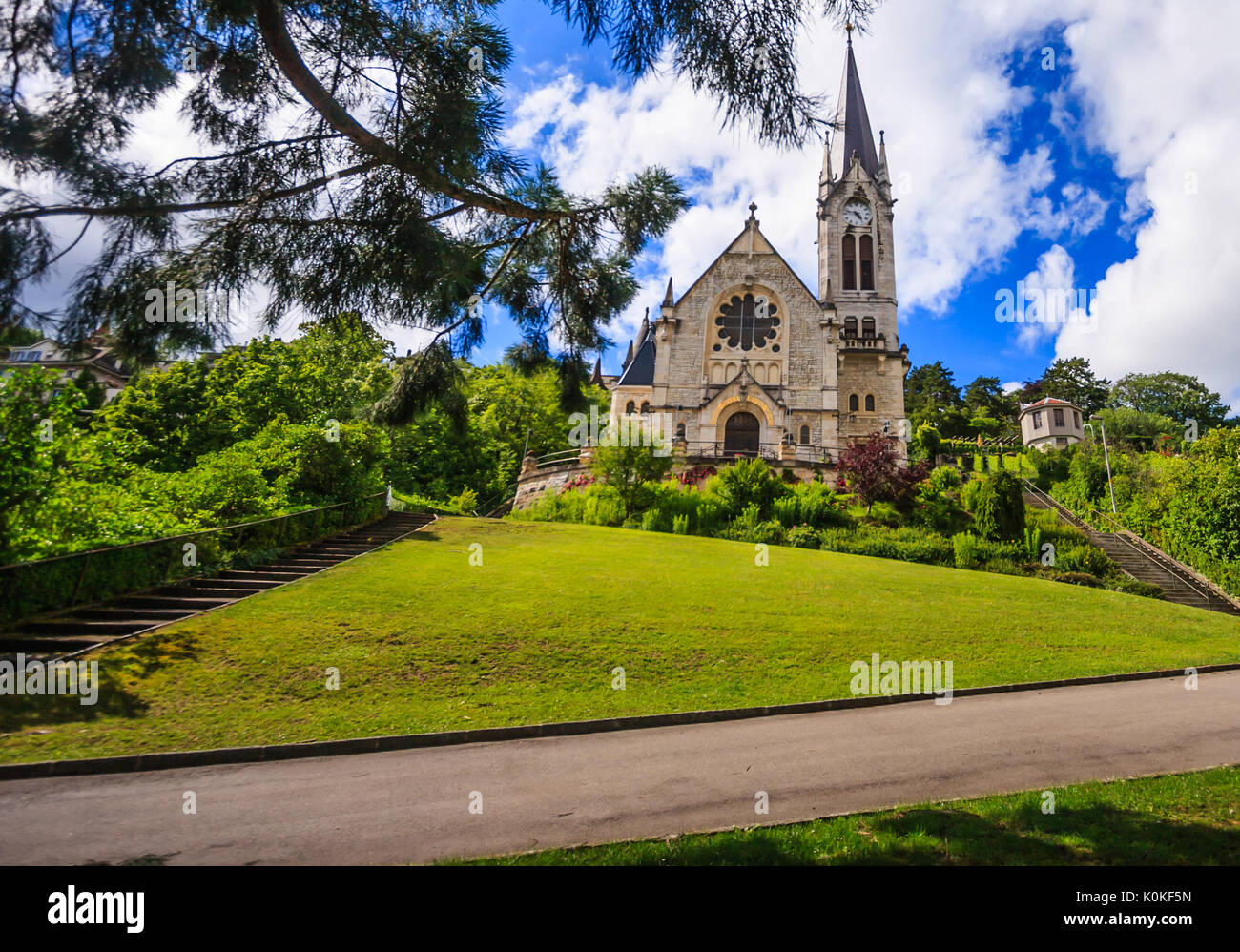 La Chiesa Riformata di Pasquart (eglise reformee du Pasquart) di Biel/Bienne, Berna, Svizzera, Europa. Foto Stock