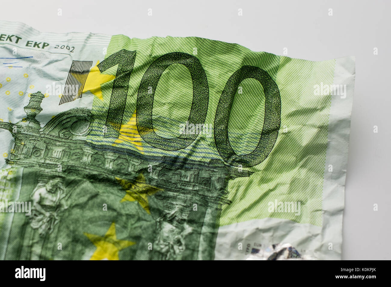 Uno hundret euro bill - stropicciata 100 euro bill closeup Foto Stock