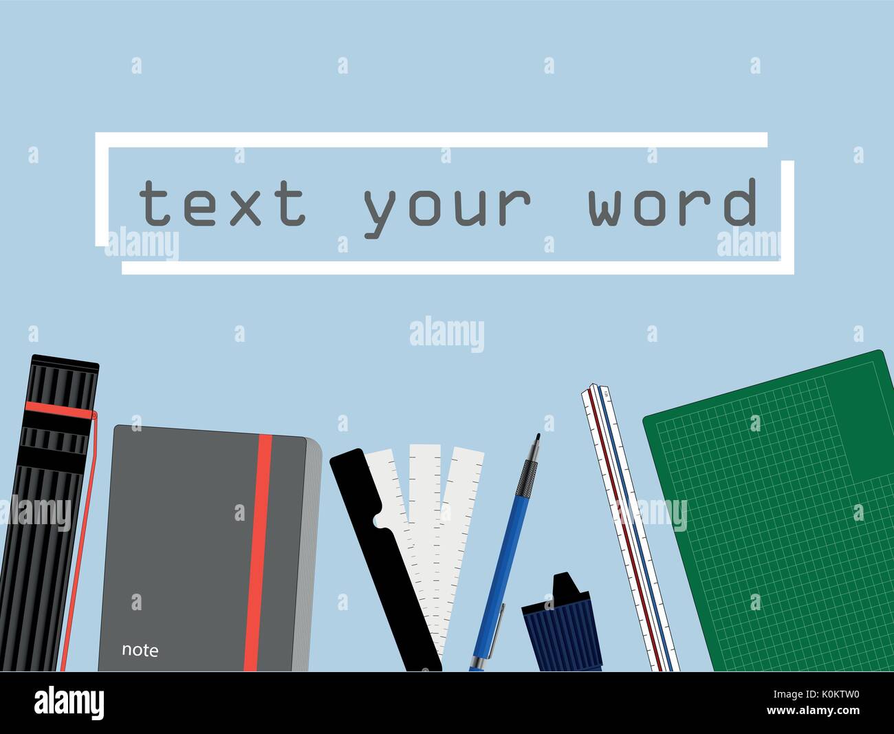 Il design dello sfondo dell'ingegnere o architetto di lavoro e strumenti di studio con spazio per il testo. illustrazione vettoriale. Illustrazione Vettoriale