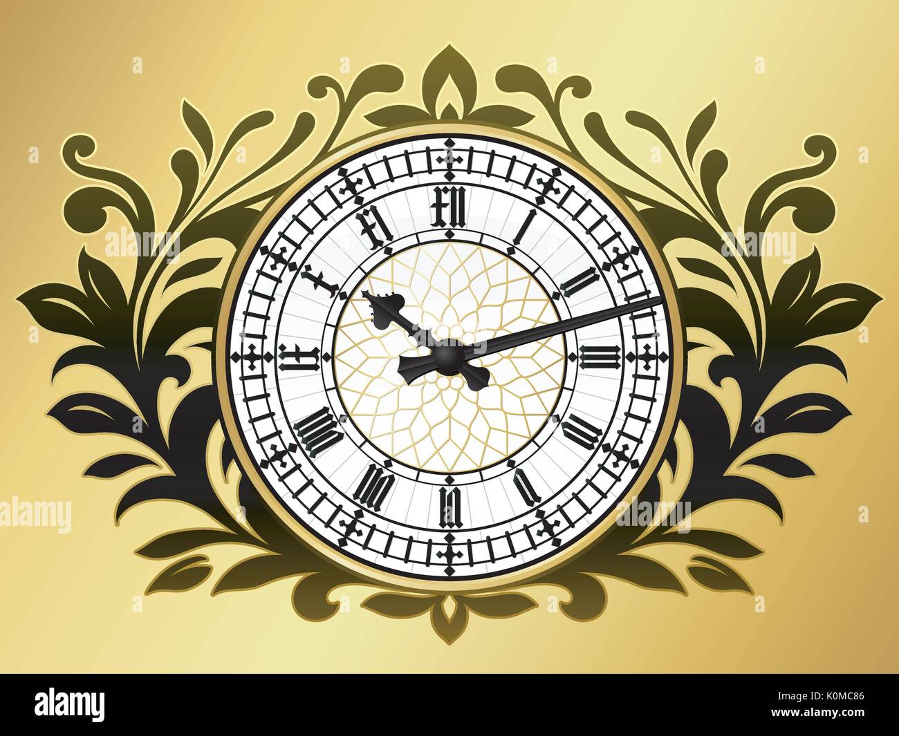 Big ben orologio con corona illustrazione telaio Illustrazione Vettoriale