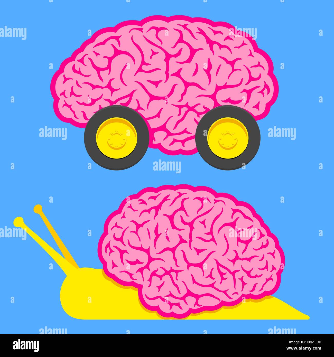 Cervello veloce su ruote e lento lumaca illustrazione del cervello Illustrazione Vettoriale