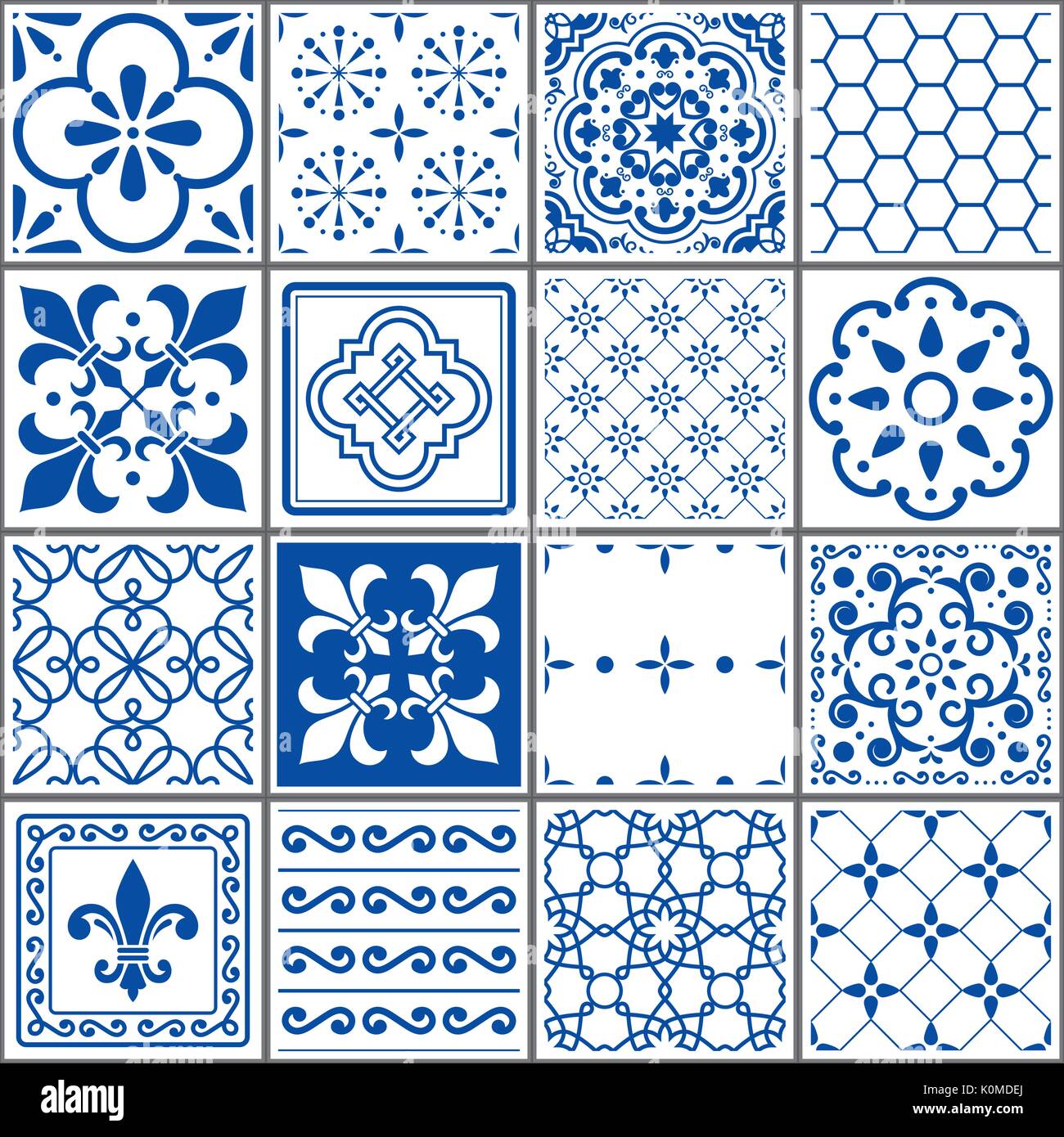 Piastrelle portoghesi pattern, Lisbona seamless indigo piastrelle blu, Azulejos geometrica vintage design ceramico Illustrazione Vettoriale