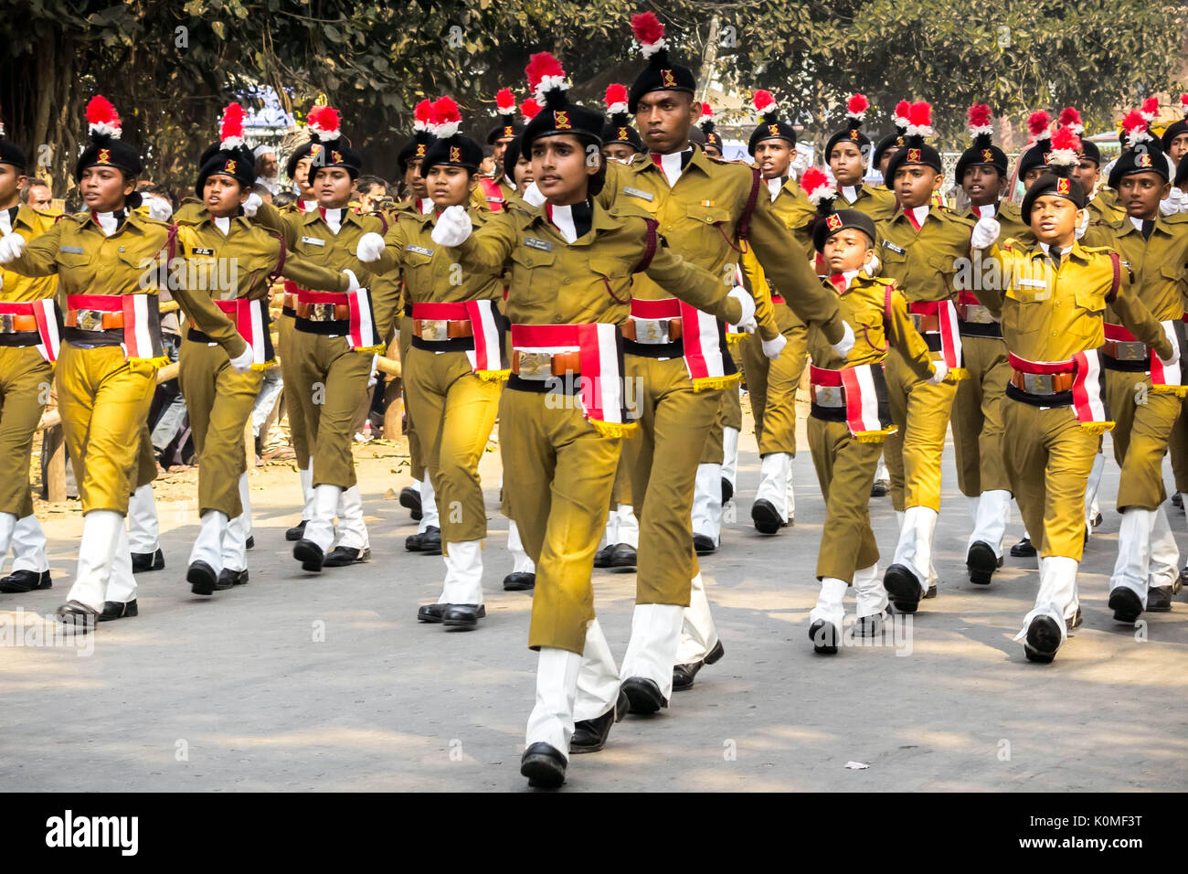 Gruppo Scout il giorno della repubblica parade, Calcutta, West Bengal, India, Asia Foto Stock