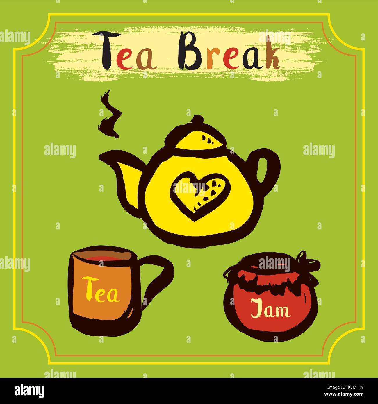 Tea Break tempo , disegnati a mano illustrazione vettoriale Illustrazione Vettoriale