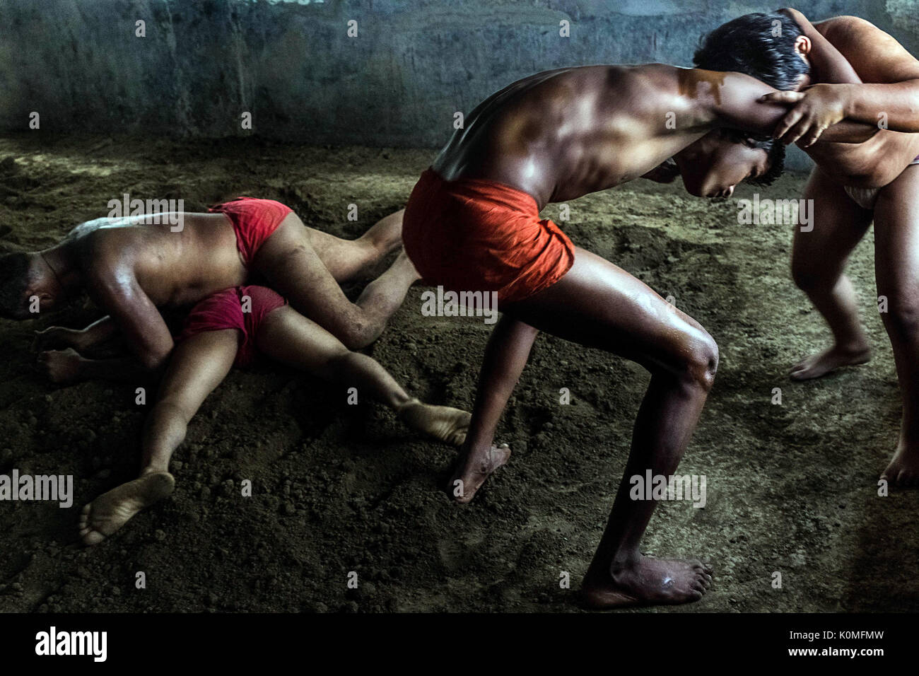 Il wrestling in akharas kolkata West Bengal, India, Asia Foto Stock