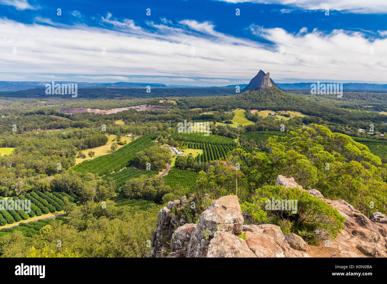 Vista dalla cima del monte Ngungun, casa di vetro montagne, Sunshine Coast, Queensland, Australia Foto Stock