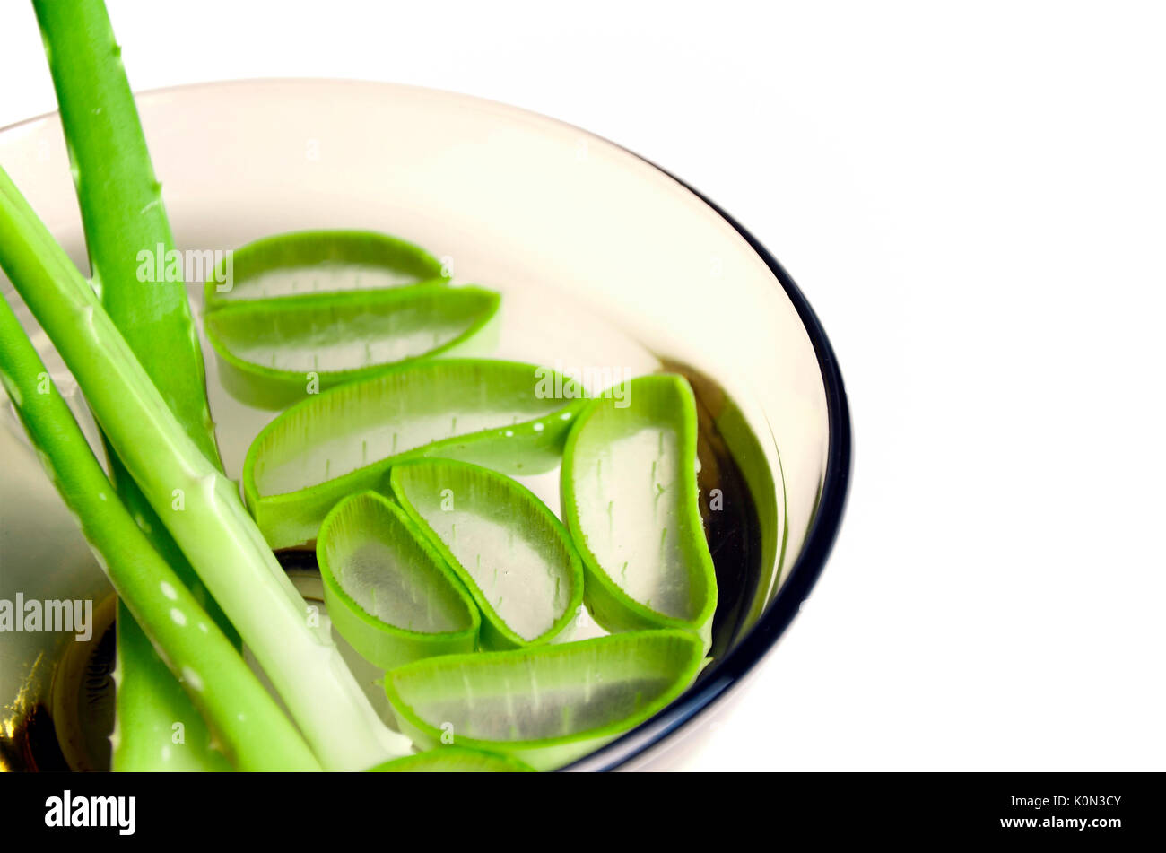 Tagliare Aloe foglie di aloe vera gel. Aloe vera è la più utile la medicina di erbe per la cura della pelle e dei capelli. Foto Stock