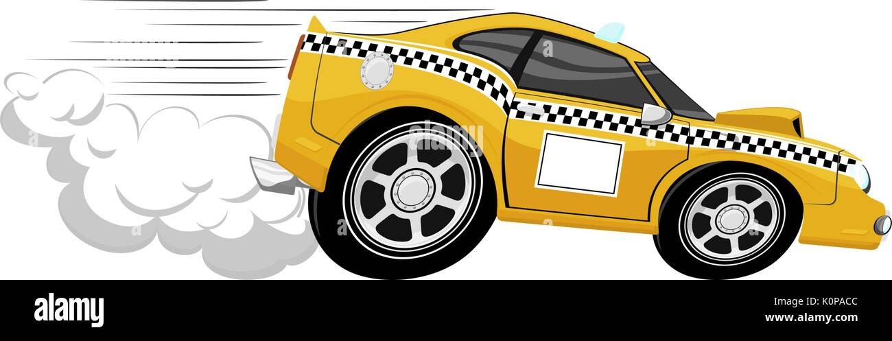 Divertente veloce auto taxi cartoon isolati su sfondo bianco Illustrazione Vettoriale