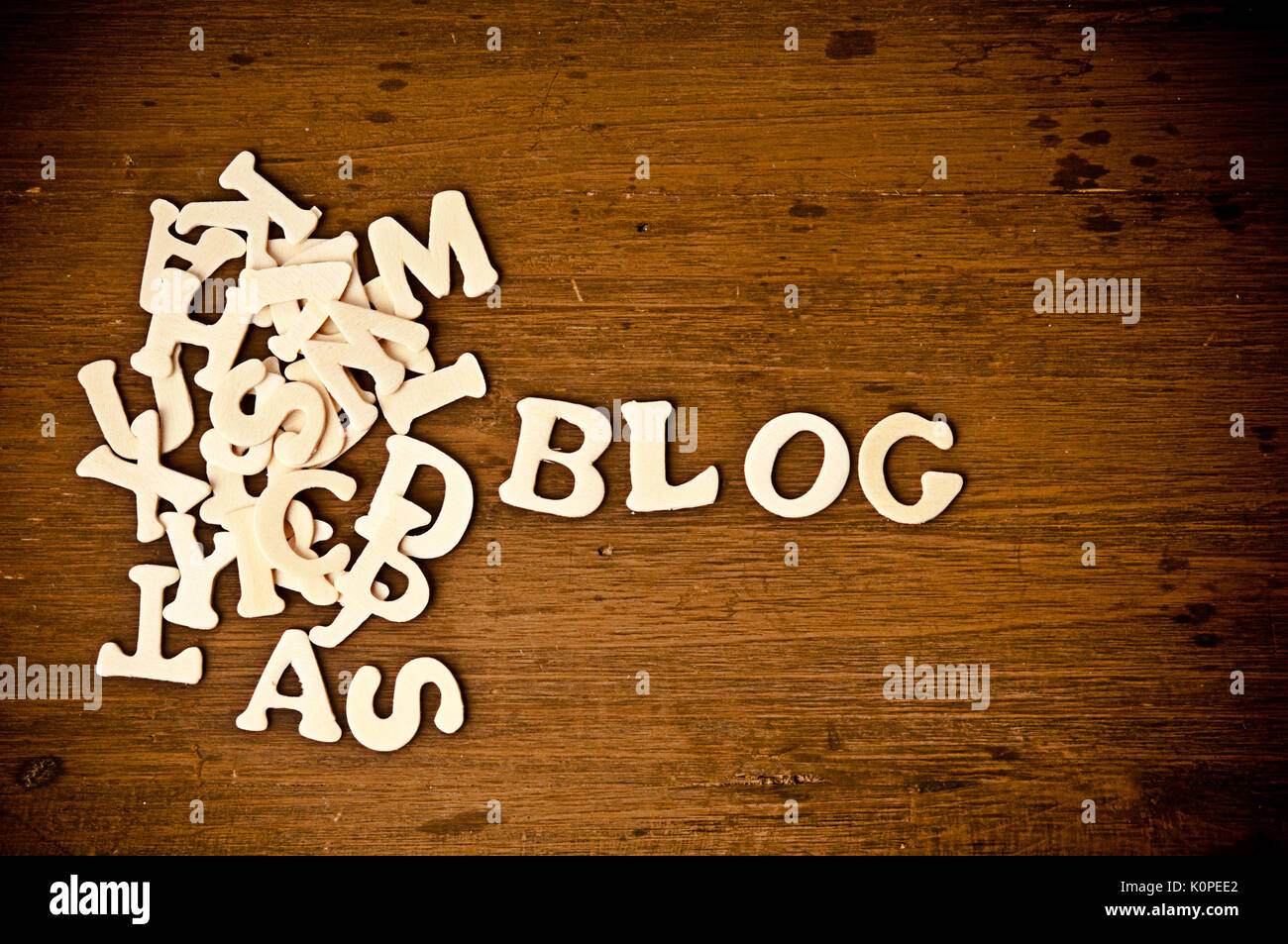 Parola blog creato con lettere in legno Foto Stock