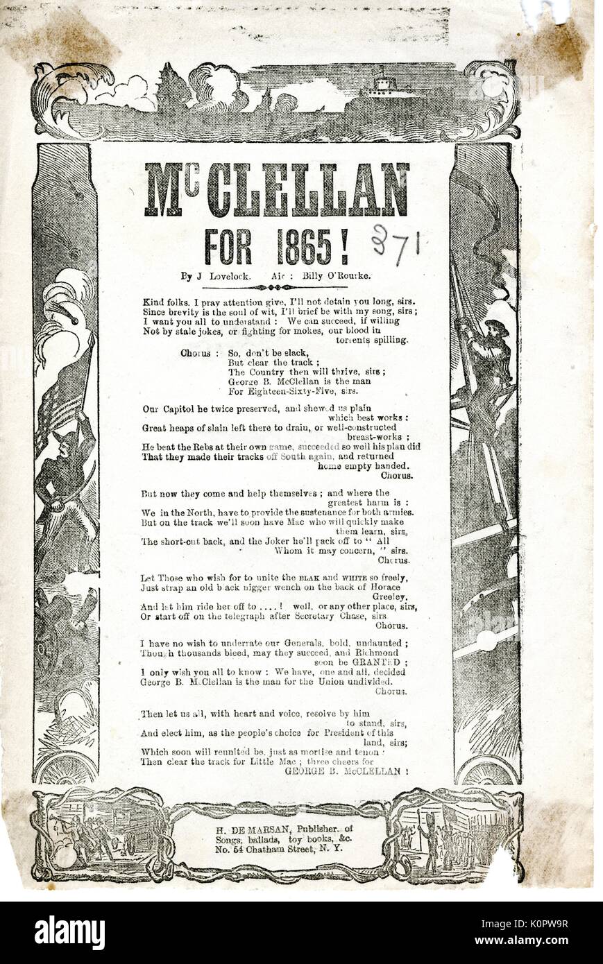 Costeggiata dalla guerra civile americana, intitolata "cClellan per 1865!, ' orgoglio che esprimono in generale George McClellan B e si dichiara favorevole per un paese unito con la sua presidenza, New York, New York, 1865. Foto Stock