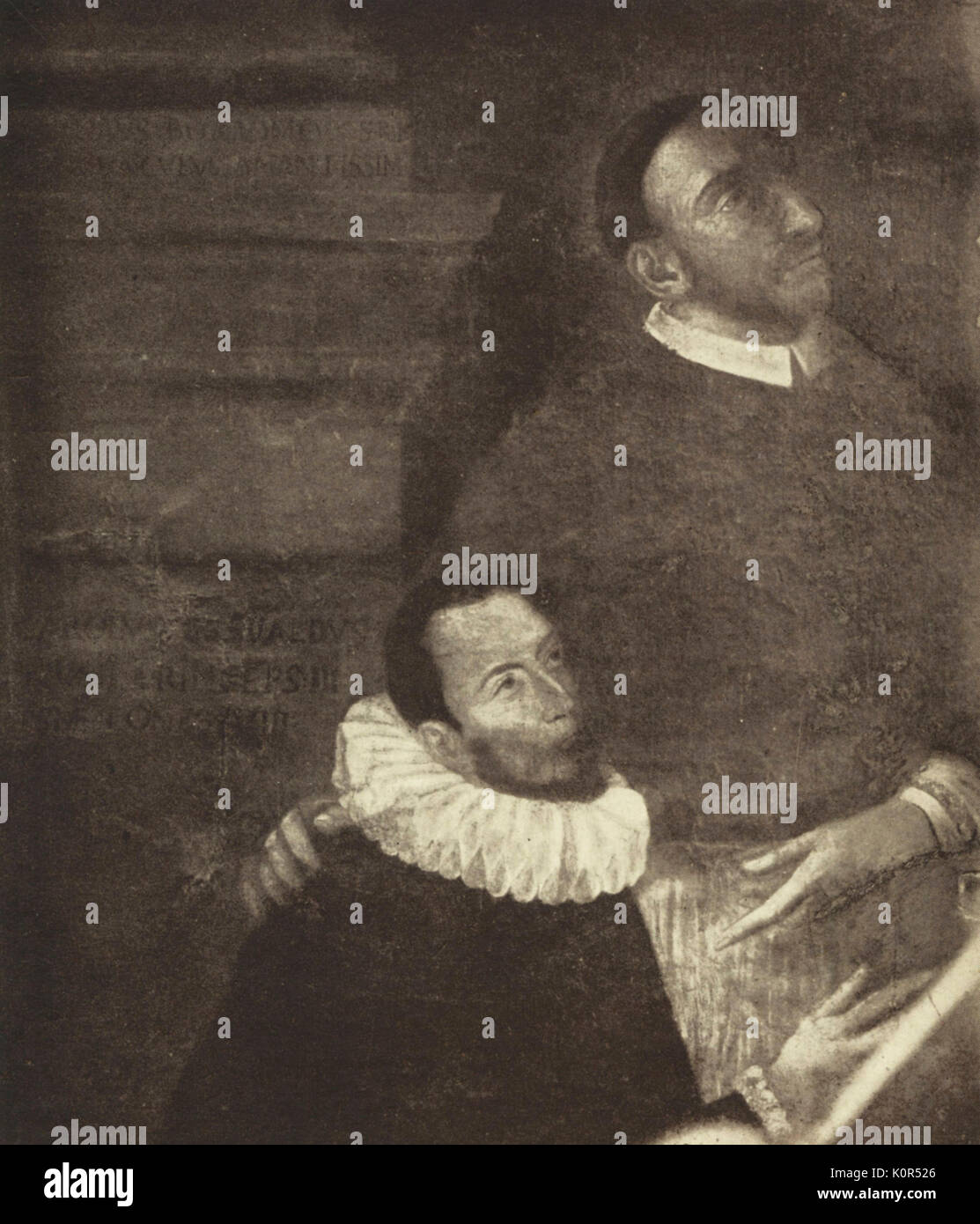 Gesualdo, Carlo con il suo zio Carlo Borromeo. Gesualdo è la figura in ginocchio. È stato compositore e liutista e il principe di Venosa. Assassinato prima moglie e il suo amante nel 1590. Stravinsky nel 1960 orchestrato 3 di Gesualdo di madrigali per contrassegnare quattrocentesimo anniversario. Il lavoro ha osservato per l'armonia cromatica. Madrigal compositore italiano aned liutista, c1560 - 8 settembre 1613. Foto Stock